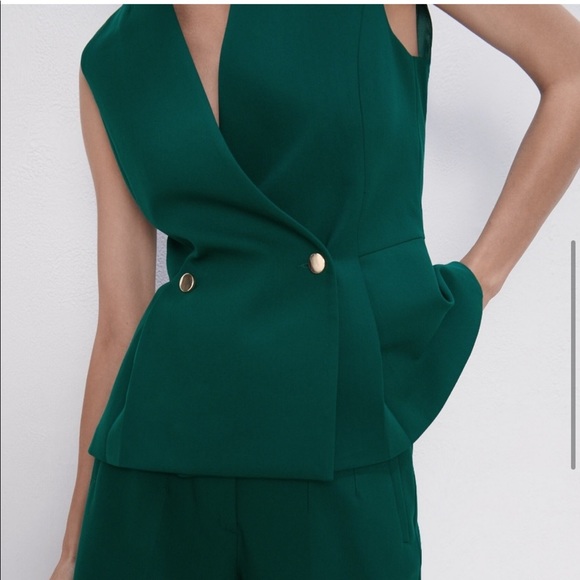 NWT ZARA Green Double Breasted Vest XS - Picture 4 of 6